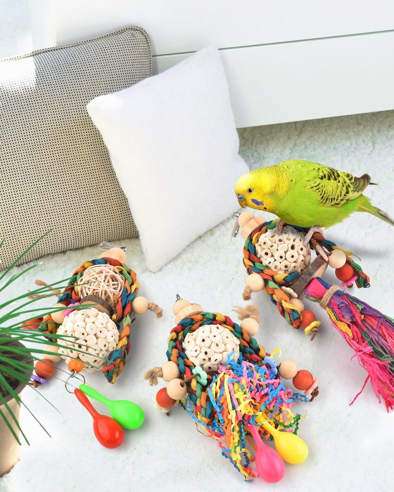 Bissap 3PCS Bird Parrot Foraging Shredder Hanging Toys Sola Balls with Sand Hammer for Small Parrots Parakeets Conures Cockatiels Love Birds Cage Toy - Image 5